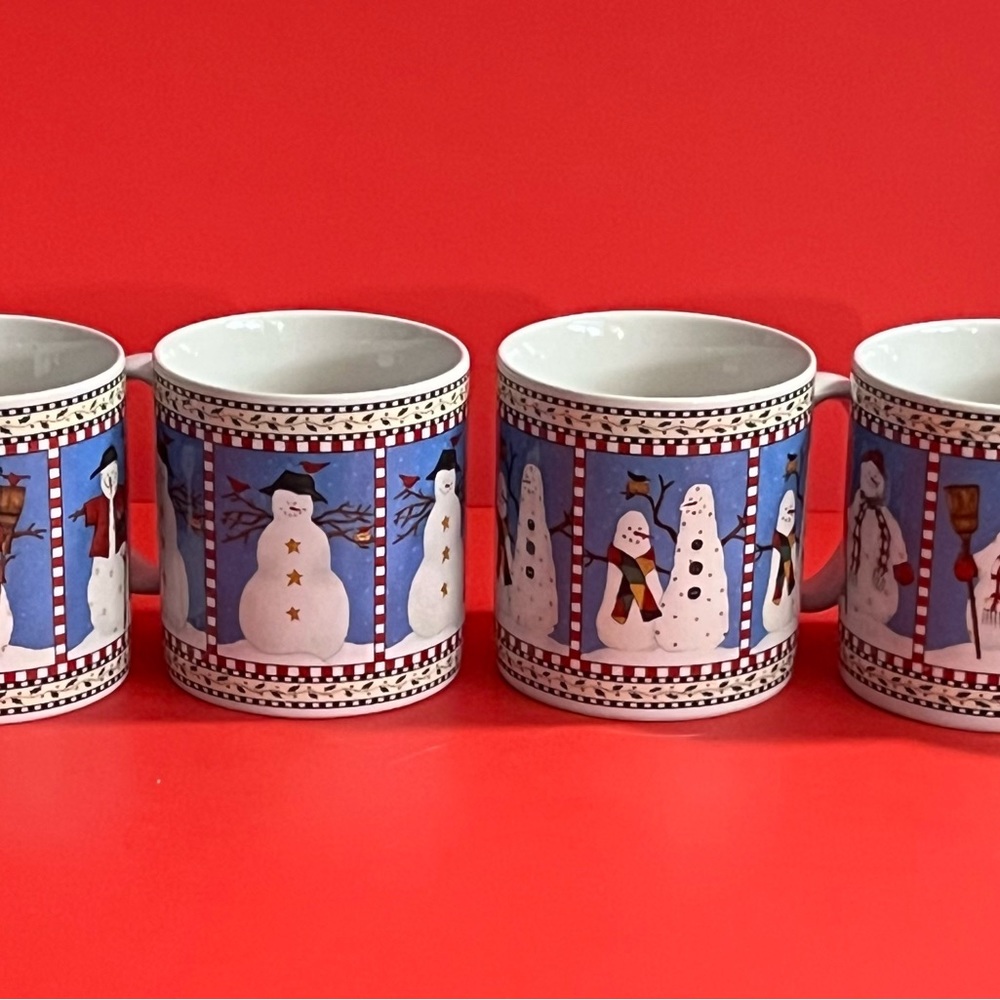 Vintage Set of 4 SNOWMAN 12oz. Coffee Mugs Debbie Mumm For Sakura